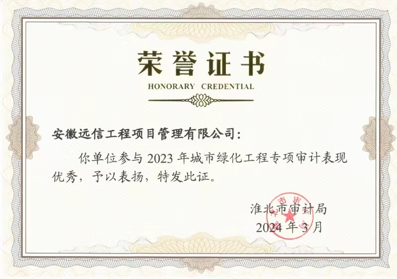 祝賀！安徽遠信獲淮北市審計局表彰